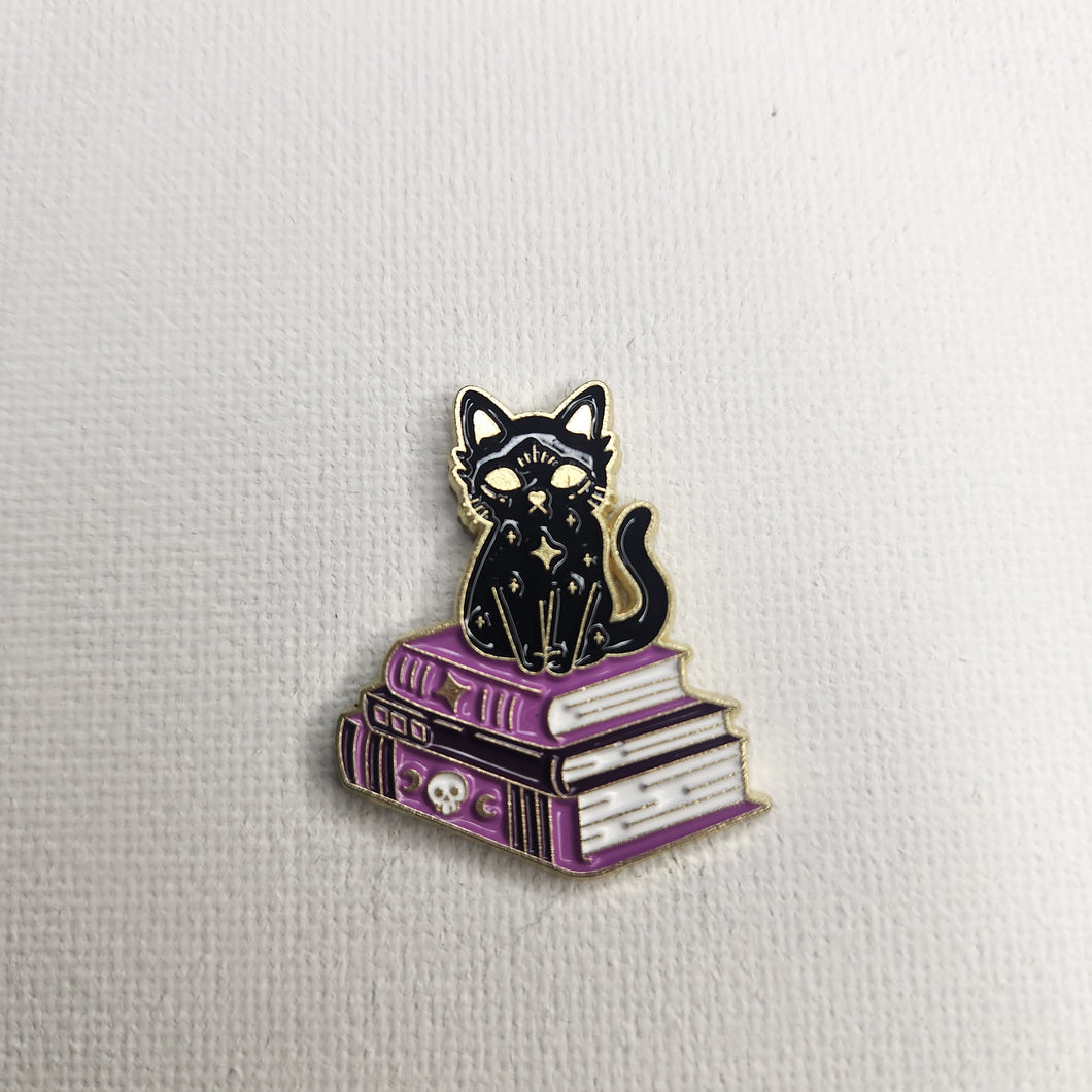 Cat With Books Enamel Pins